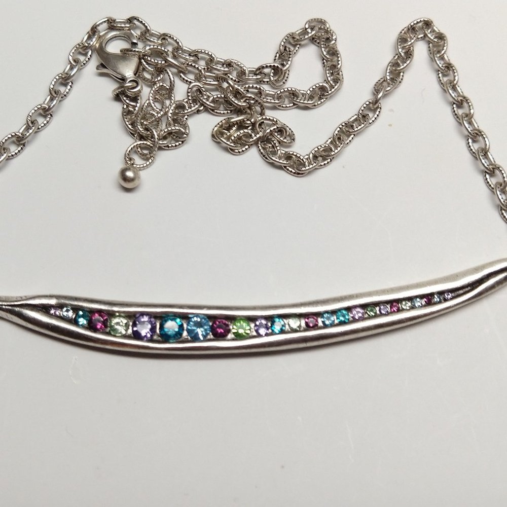 Elegant Silver Necklace with Multicolor Gemstones